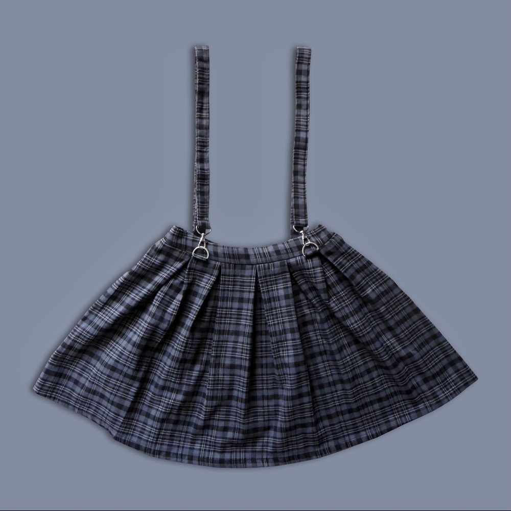Hot Topic Black and Grey Plaid Suspender Skirt